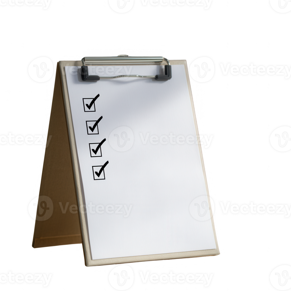 A checklist board with ticked boxes, emphasizing organization and task management, perfect for presentations or office environments, isolated on a white background. png