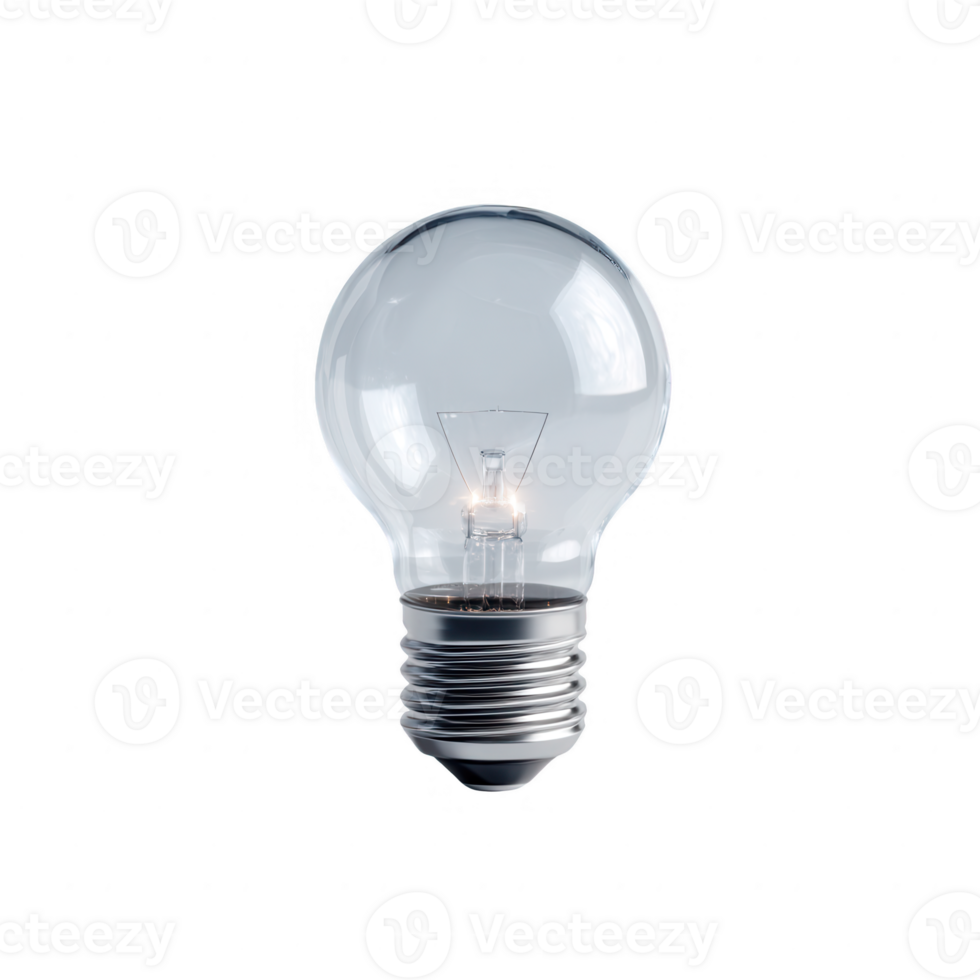 A clear light bulb on a white isolated background, representing innovation and creativity in technology and design. png