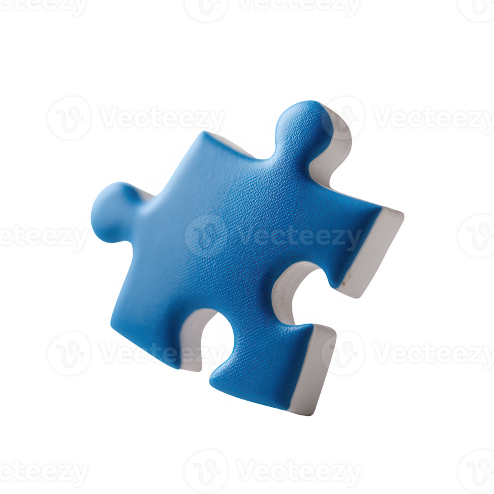 A close-up view of a single, vibrant blue puzzle piece with a simple design, isolated on a white background, symbolizing strategy and problem-solving. png