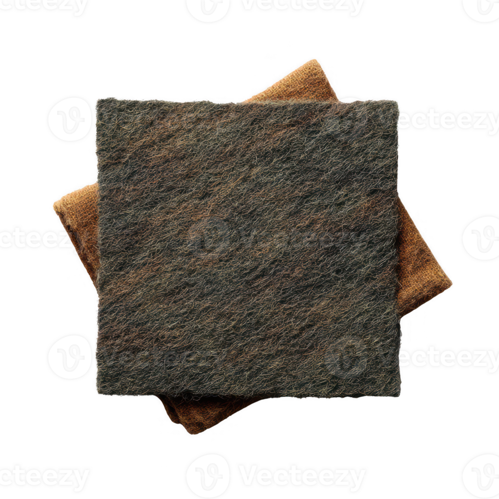 A close-up view of textured fabric swatches in brown and gray tones, perfect for design inspiration and interior decoration projects, isolated on a clean background. png