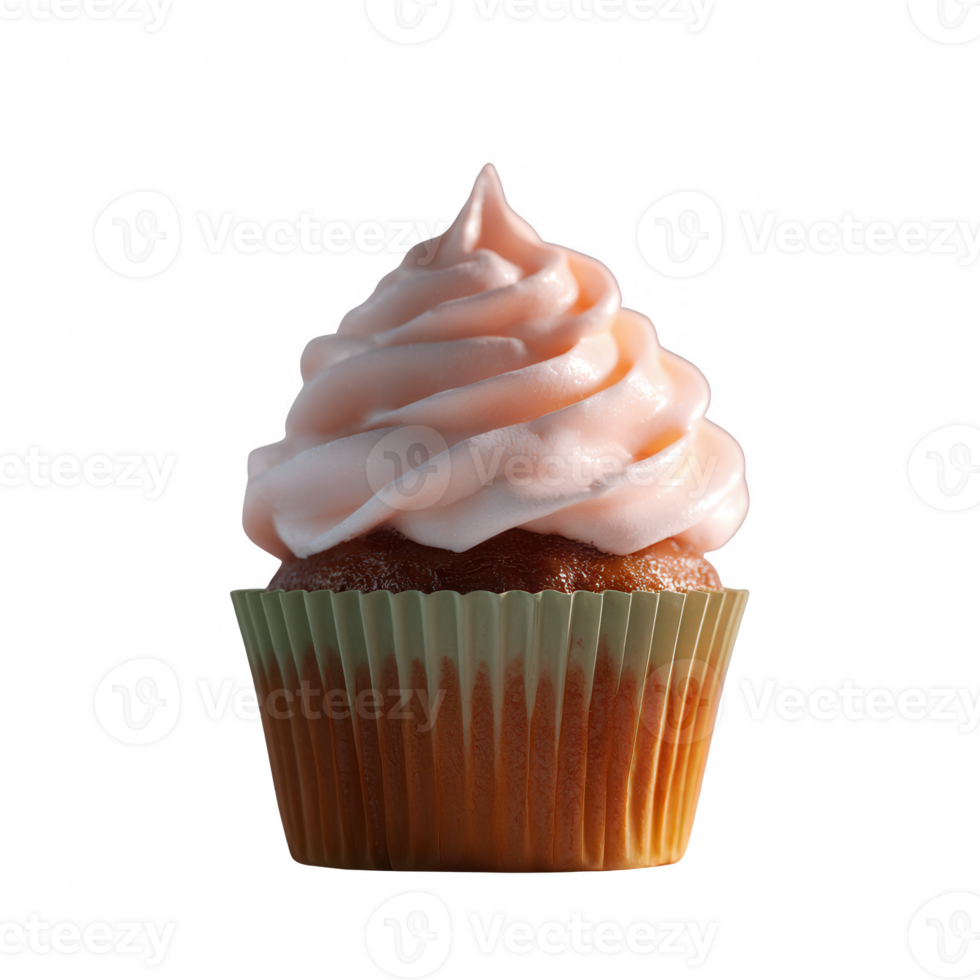 A delicious cupcake topped with creamy pink frosting, presented on a light background, perfect for dessert lovers and bakery promotions. png