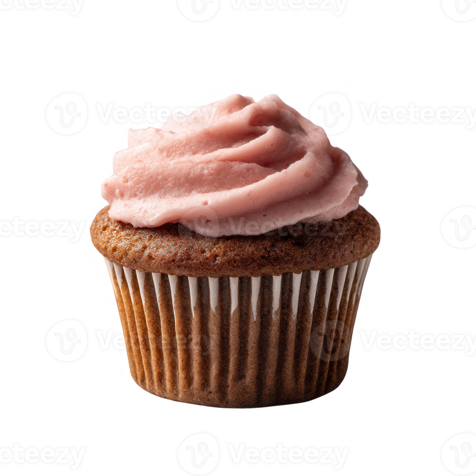 A delicious cupcake topped with smooth pink frosting, inviting and perfect for any celebration or treat, isolated on a white background. png