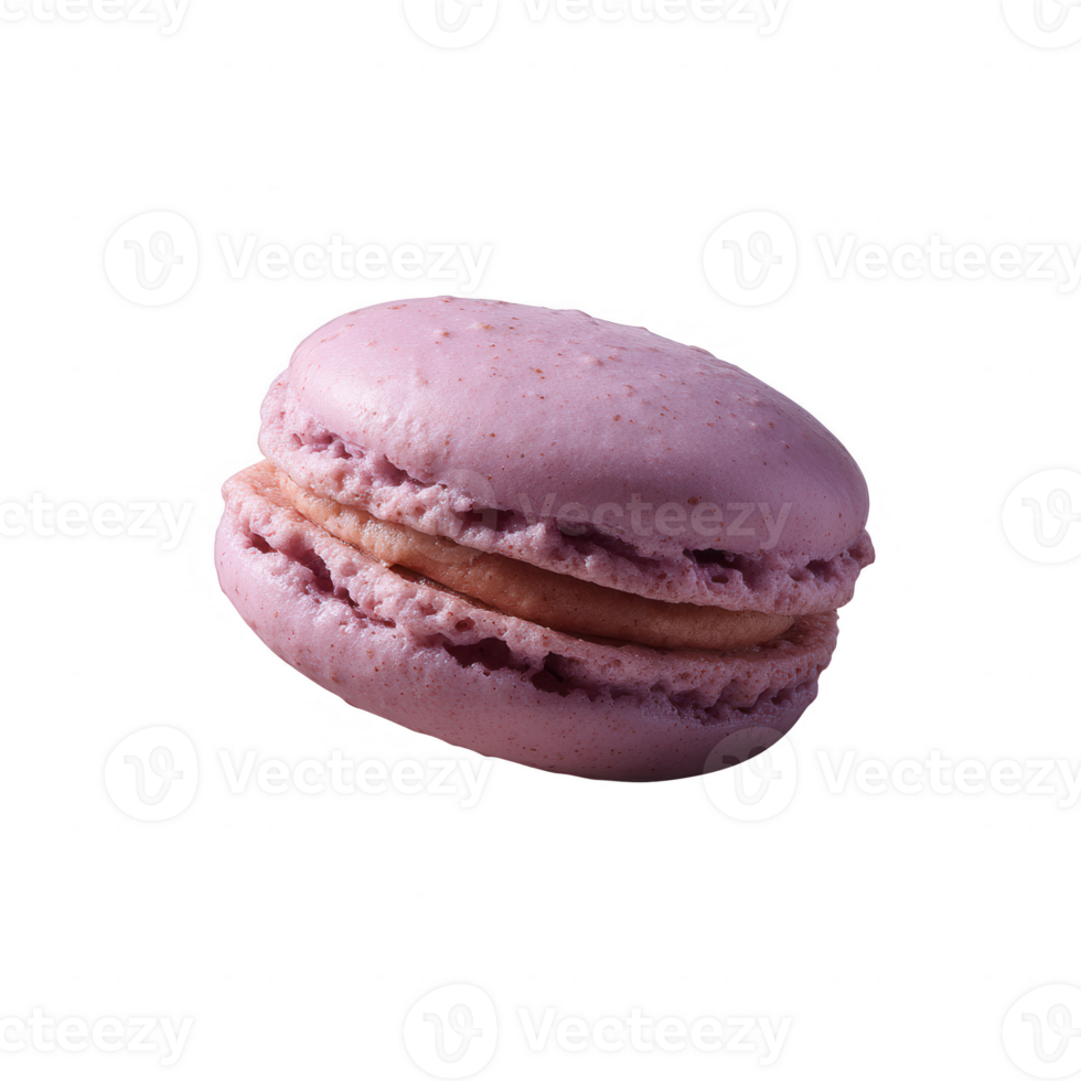 A delicious lavender macaron with a smooth filling, isolated on a white background, highlighting its elegant texture and color. png