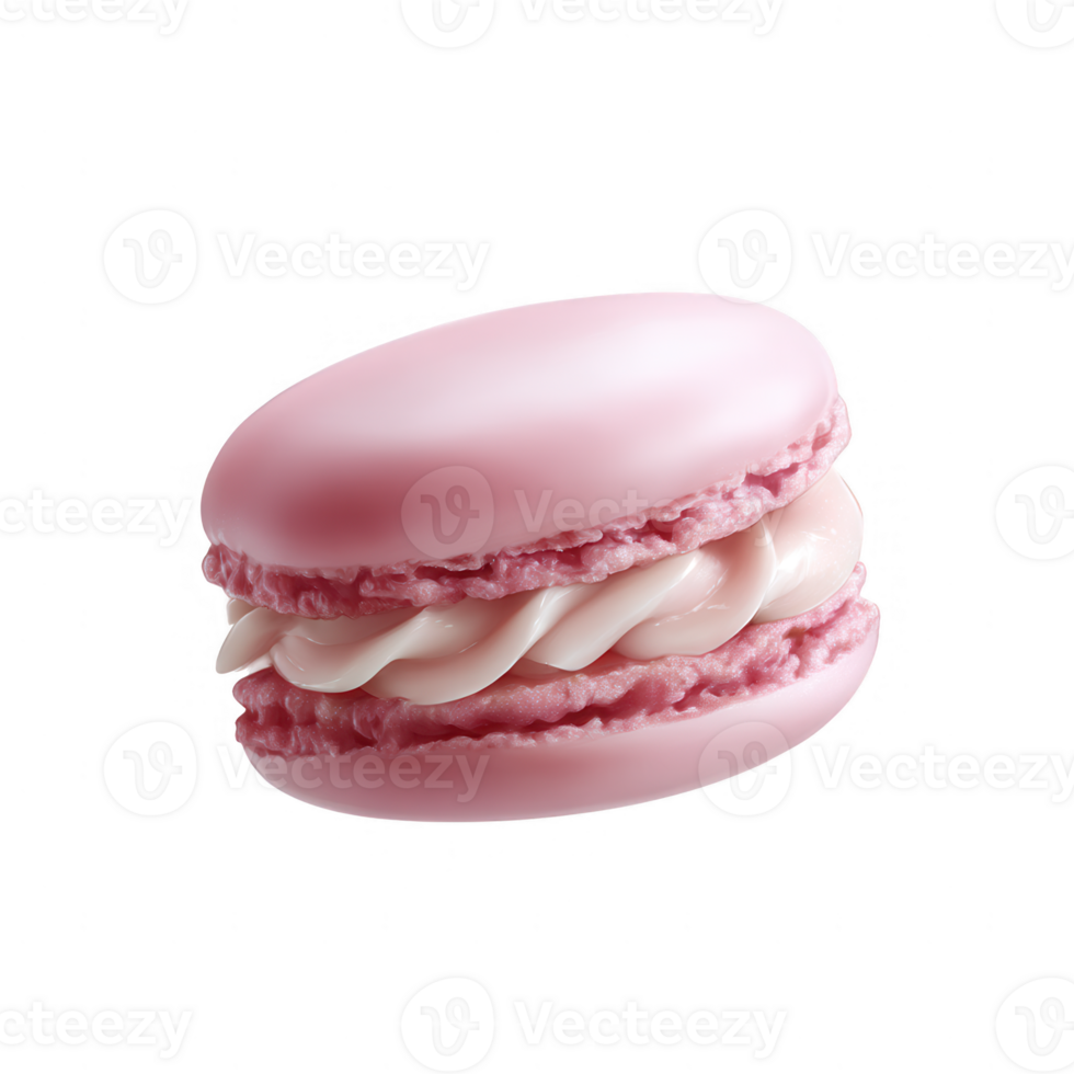 A delicious pink macaron featuring a creamy filling, elegantly presented against a clean, white background. Perfect for dessert lovers and pastry enthusiasts. png