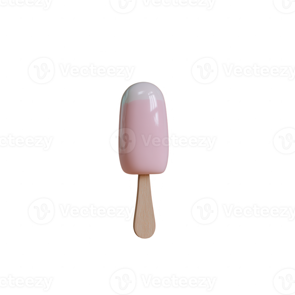 A delightful pink ice cream popsicle on a wooden stick, featuring a creamy white top layer, ideal for summer treats or dessert-focused content. png