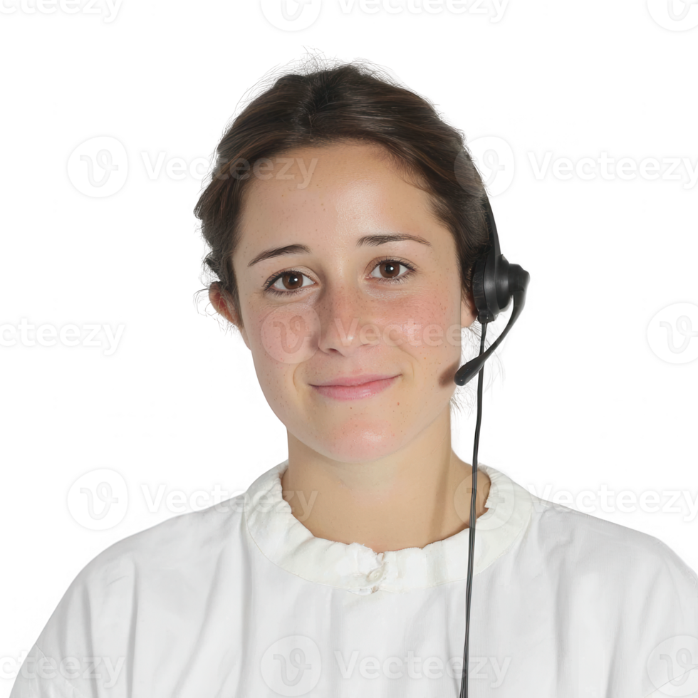 A friendly customer service representative wearing a headset, ready to assist. Isolated on a white background. png