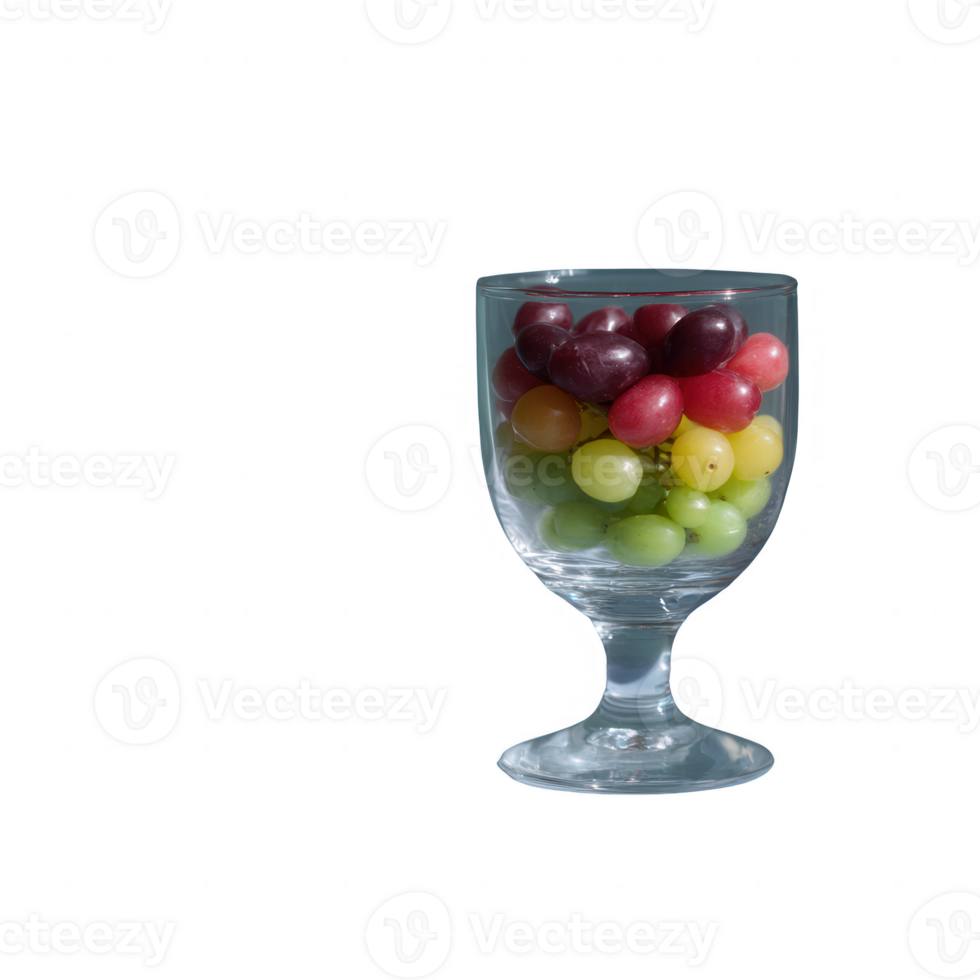 A glass filled with a colorful assortment of grapes, showcasing vibrant red, green, and purple hues, perfect for a healthy snack or fruit display. png