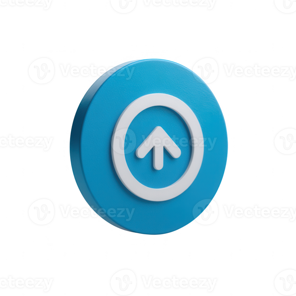 A modern blue button with an upward arrow symbol, isolated on a white background, symbolizing progress or navigation in digital interfaces. png