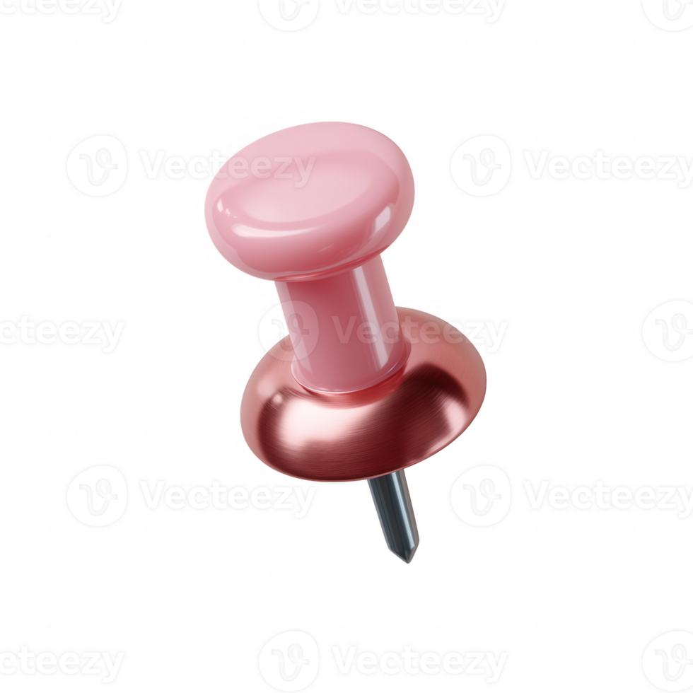 A pink push pin with a rose gold base, isolated on a white background. Perfect for office or school supplies, showcasing organization and creativity. png