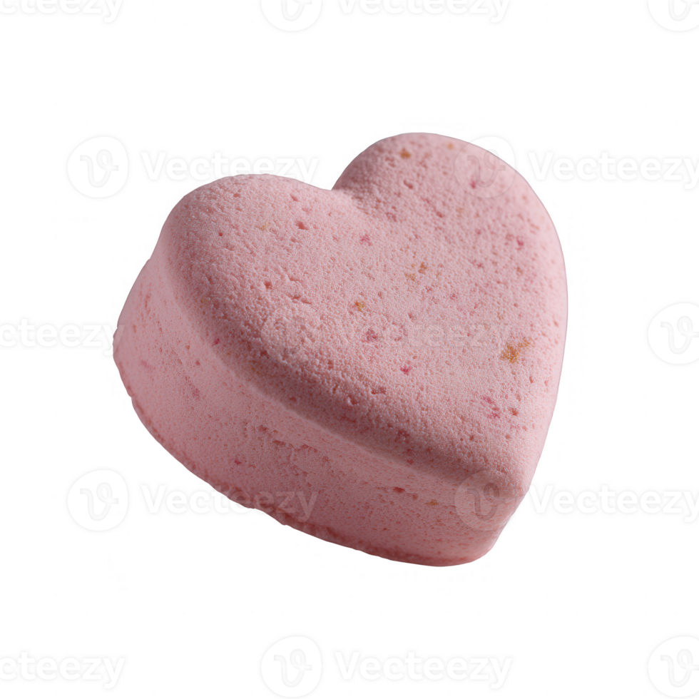 A pink heart-shaped bath bomb, perfect for creating a relaxing spa experience at home. Ideal for gifting on special occasions or using in self-care routines. png