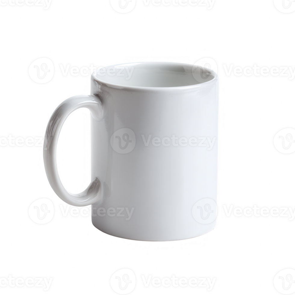 A plain white coffee mug, perfect for customization or branding, isolated on a clean background for easy use in design projects. png