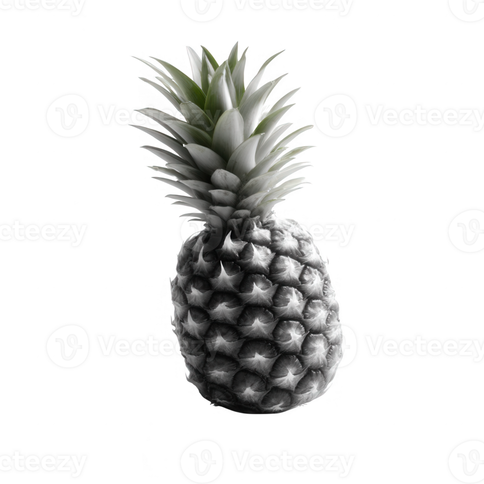 A ripe pineapple with a textured exterior, showcasing its unique pattern and crown of green leaves, set against a clean white background for a stunning visual appeal. png