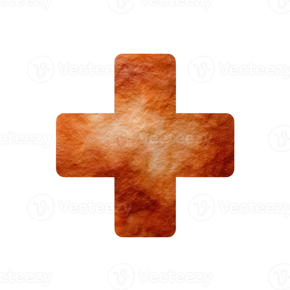 A rustic orange plus sign on a transparent background, perfect for icons and designs related to health, wellness, and positivity. png