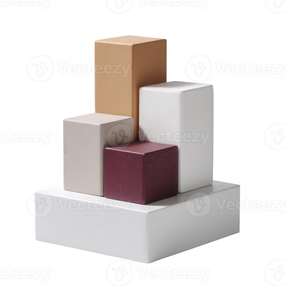A set of variously colored geometric blocks arranged in a modern design, showcasing neutral tones and clean lines against a white isolated background. png