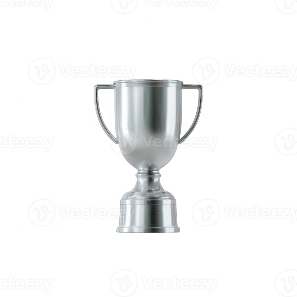 A shiny silver trophy on a white isolated background, symbolizing achievement and victory in sports and competitions. png