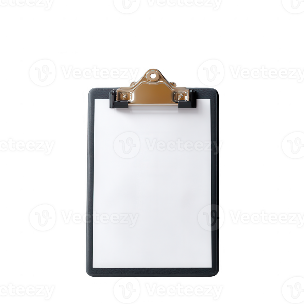 A simple clipboard with a blank sheet of paper, ideal for notes or presentations, set against a clean white background. png
