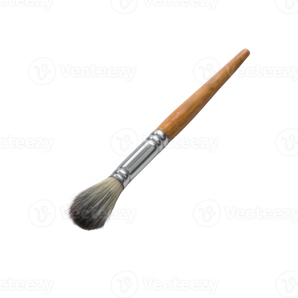 A single artist brush with a wooden handle and soft bristles on a white isolated background, perfect for painting and crafting projects. png