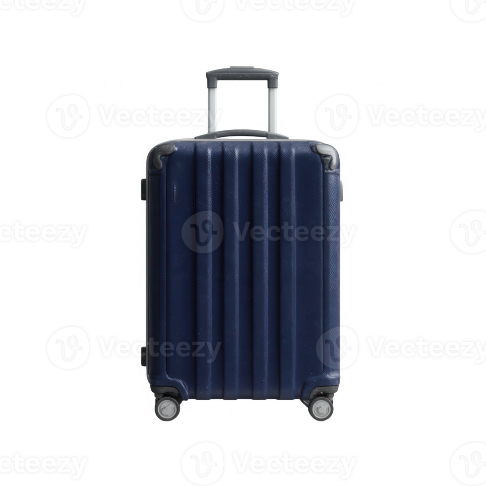A stylish blue suitcase with a sleek design, perfect for travelers. Ideal for both business trips and vacations, featuring smooth wheels and a comfortable handle. png