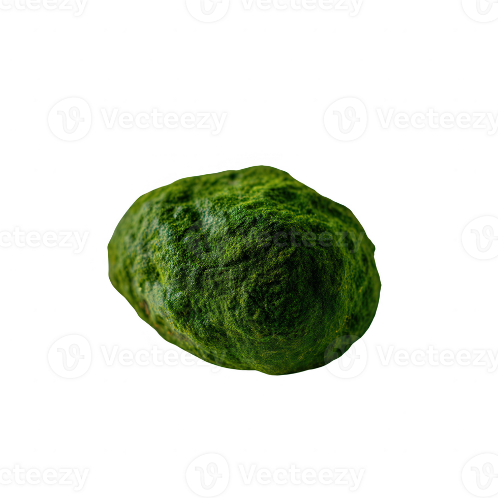 A vibrant green moss rock isolated on a white background, showcasing its natural texture and rich color, perfect for nature-themed designs. png