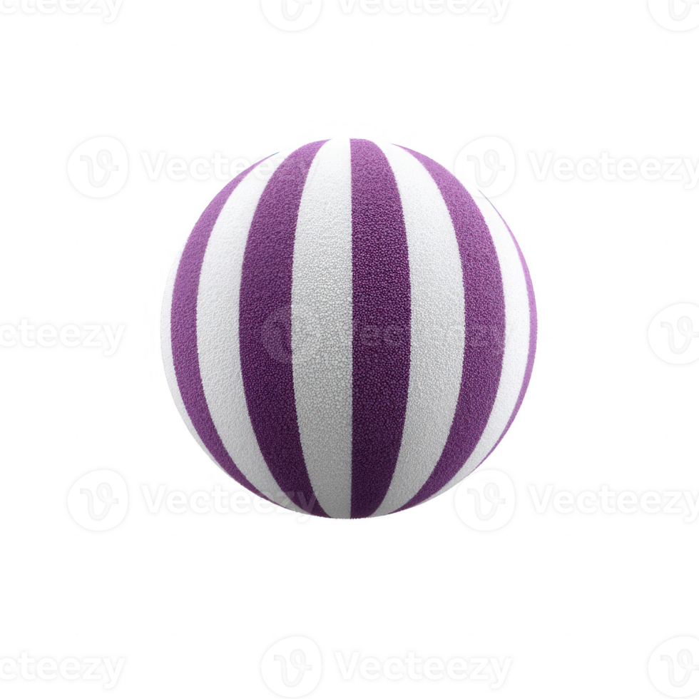A vibrant purple and white striped rubber ball, ideal for play and leisure. Perfect for indoor and outdoor activities. The ball showcases a unique design for fun experiences. png