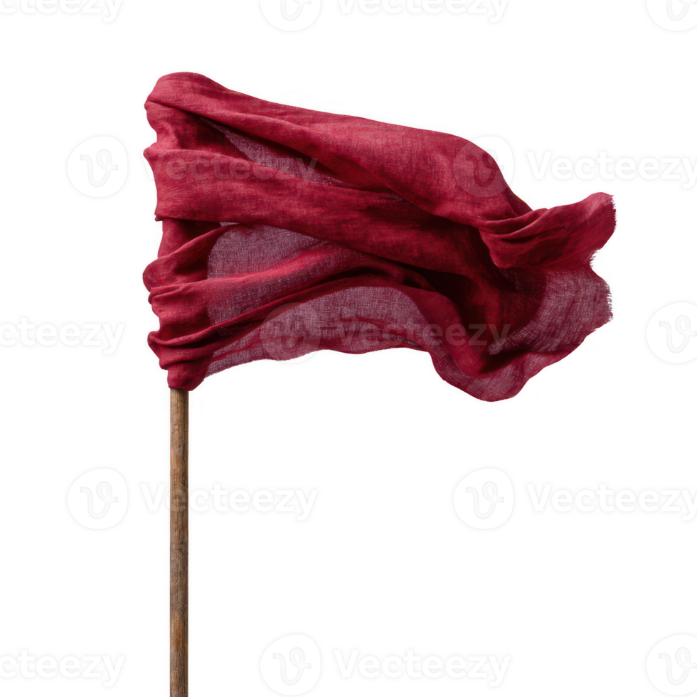 A vibrant red flag waving gracefully in the wind, symbolizing passion and strength. Captured with a clear focus on the fabric's texture against a pure white background. png