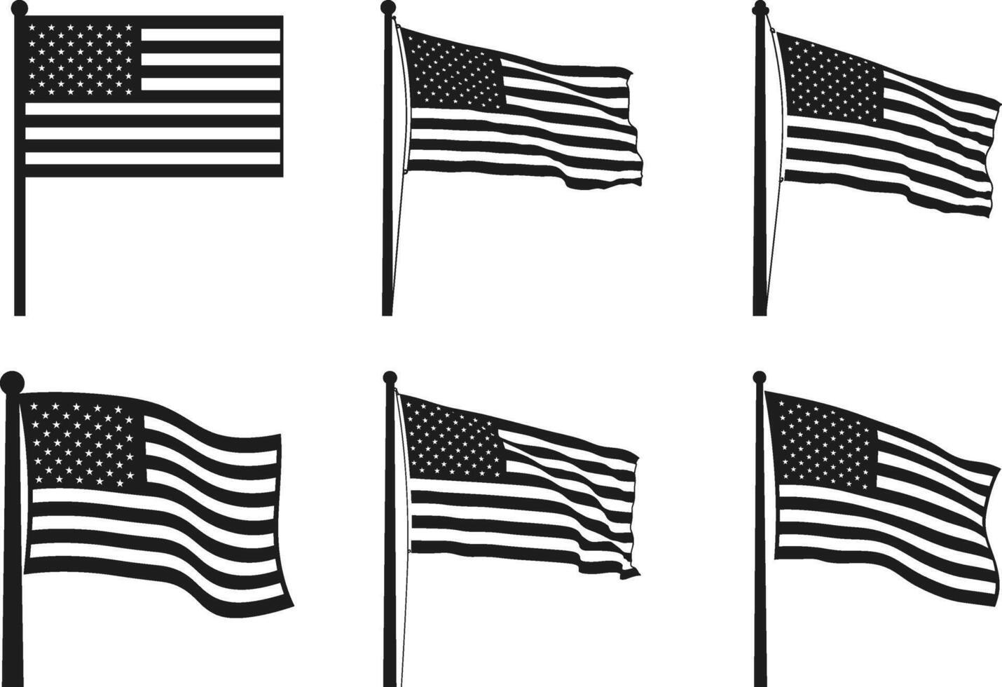 Set of Waving American Flag Silhouettes - USA Collection vector