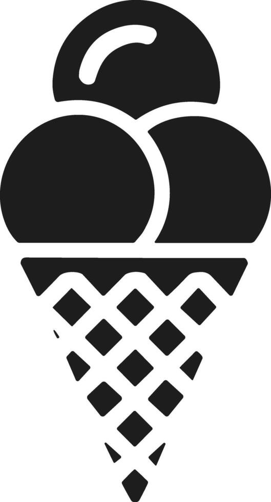 Waffle Cone Ice Cream Silhouette - Triple Scoop Dessert Illustration vector