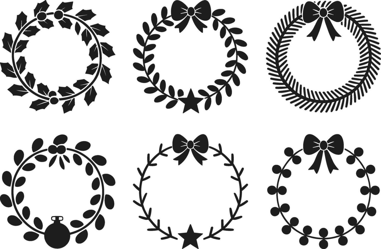 Set of Christmas Wreath Silhouettes - Festive Bundle for Holiday Design vector