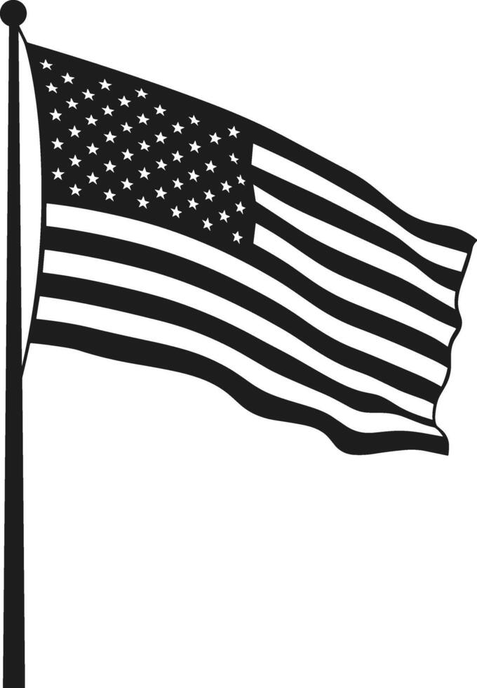 Waving American Flag Silhouette - USA Patriotic Symbol vector
