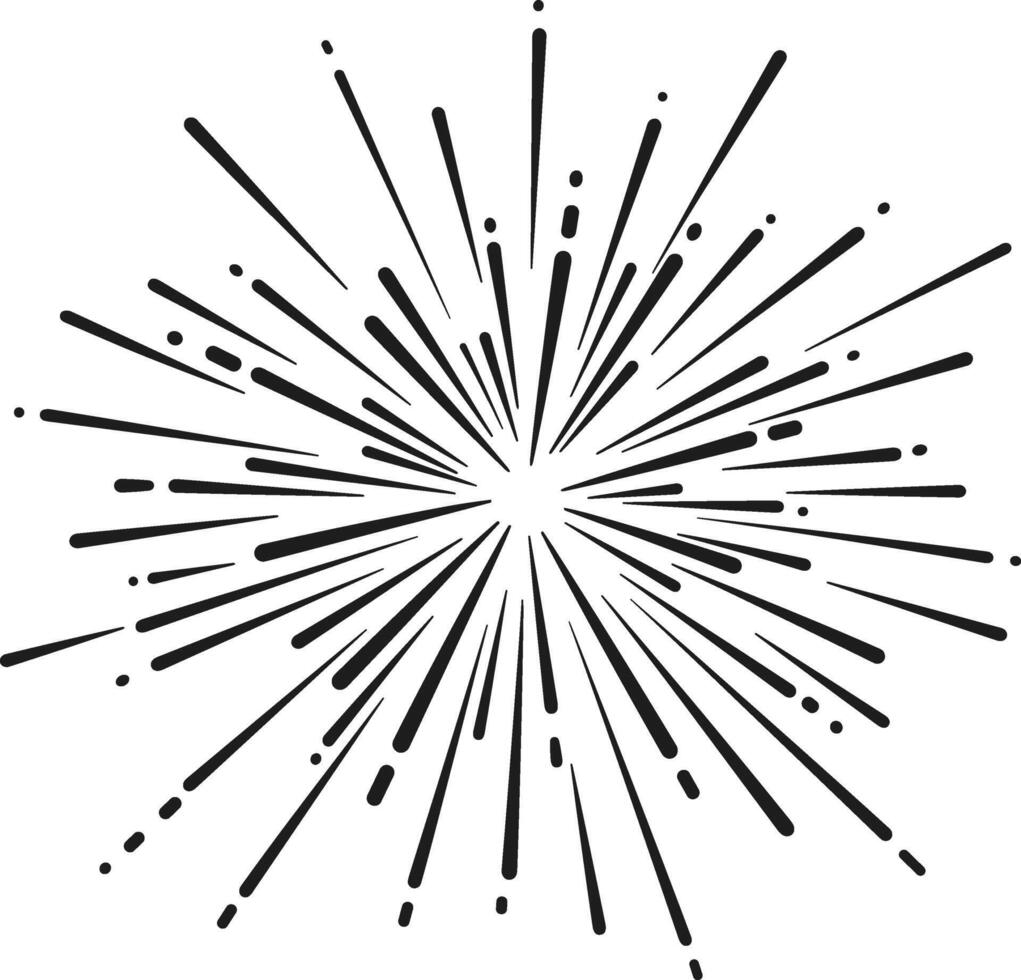 Radiant Firework Silhouette - Festive Starburst Line Art Illustration vector