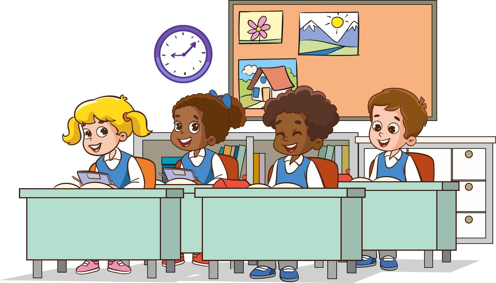 Kids enjoying class in a colorful classroom vector