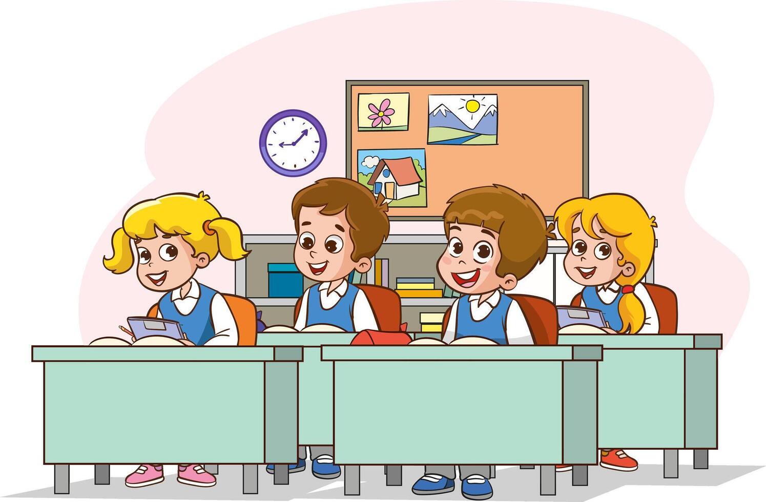 children studying in a classroom vector