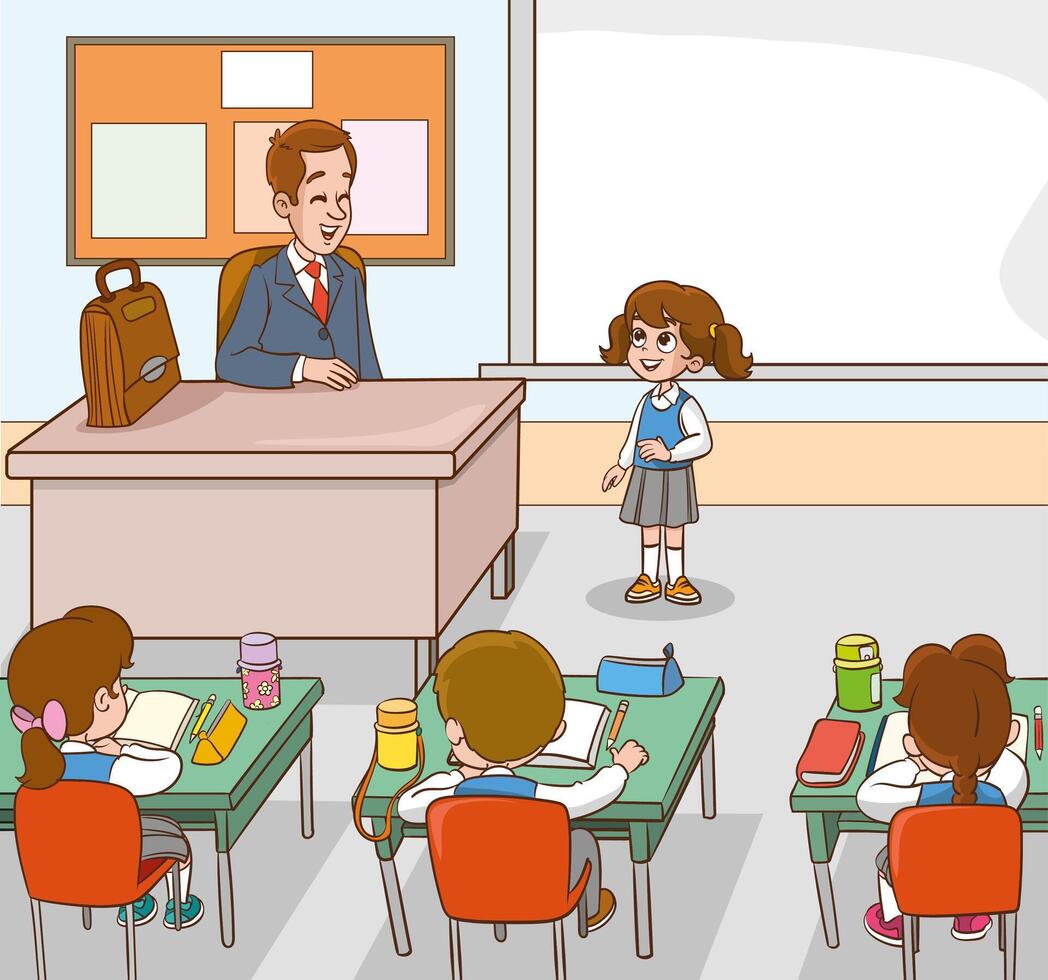 illustration of Teacher Teaching in Classroom vector