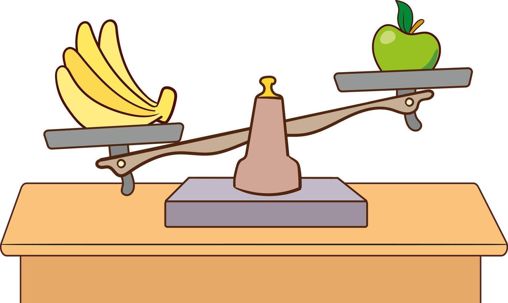 using a weighing scale to balance bananas and apple vector