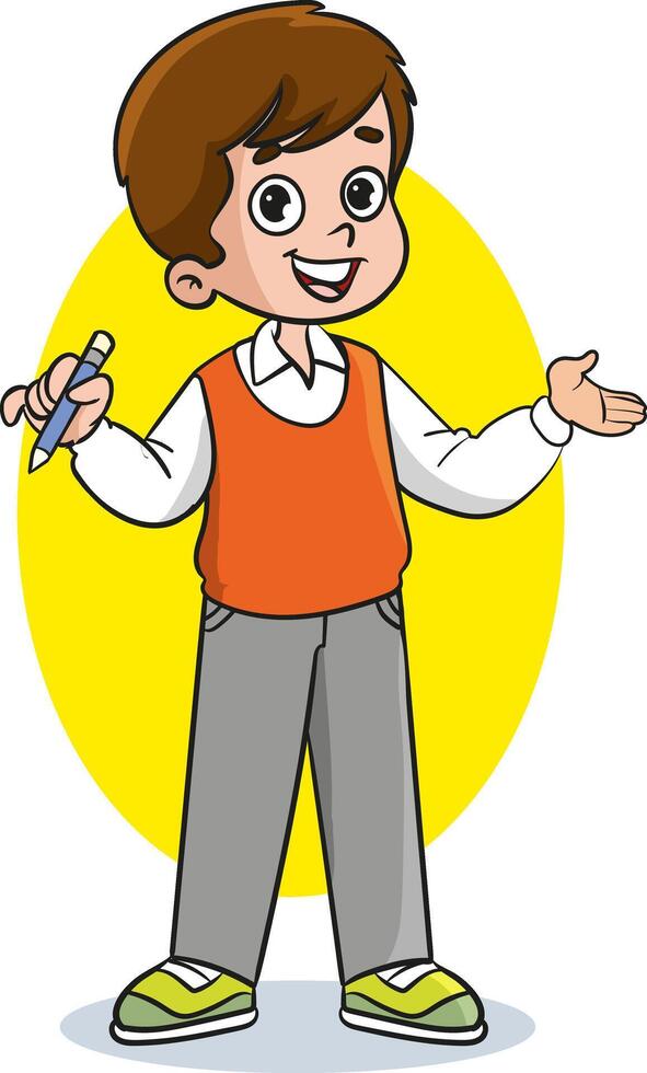 cute little student boy illustration vector