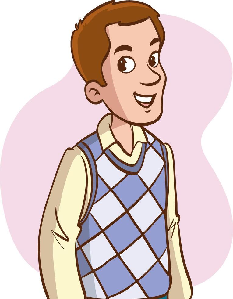 Male portrait. Male person face and upper body in front view. Flat design character illustration vector