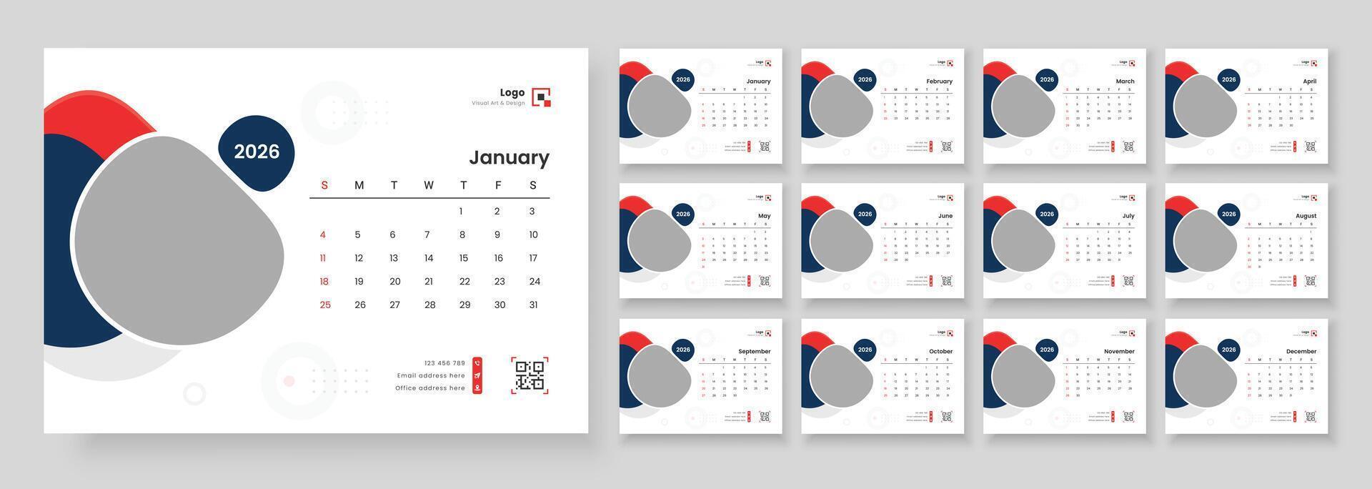 New Year 2026 table calendar. Desk Calendar Template 2026. Minimalist desk calendar 2026 template. vector
