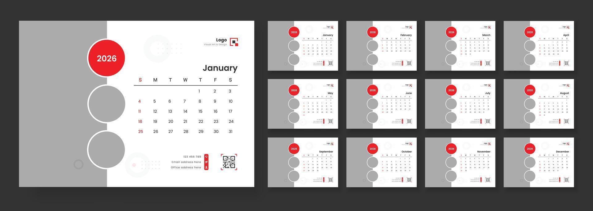 2026 calendar design for January vector