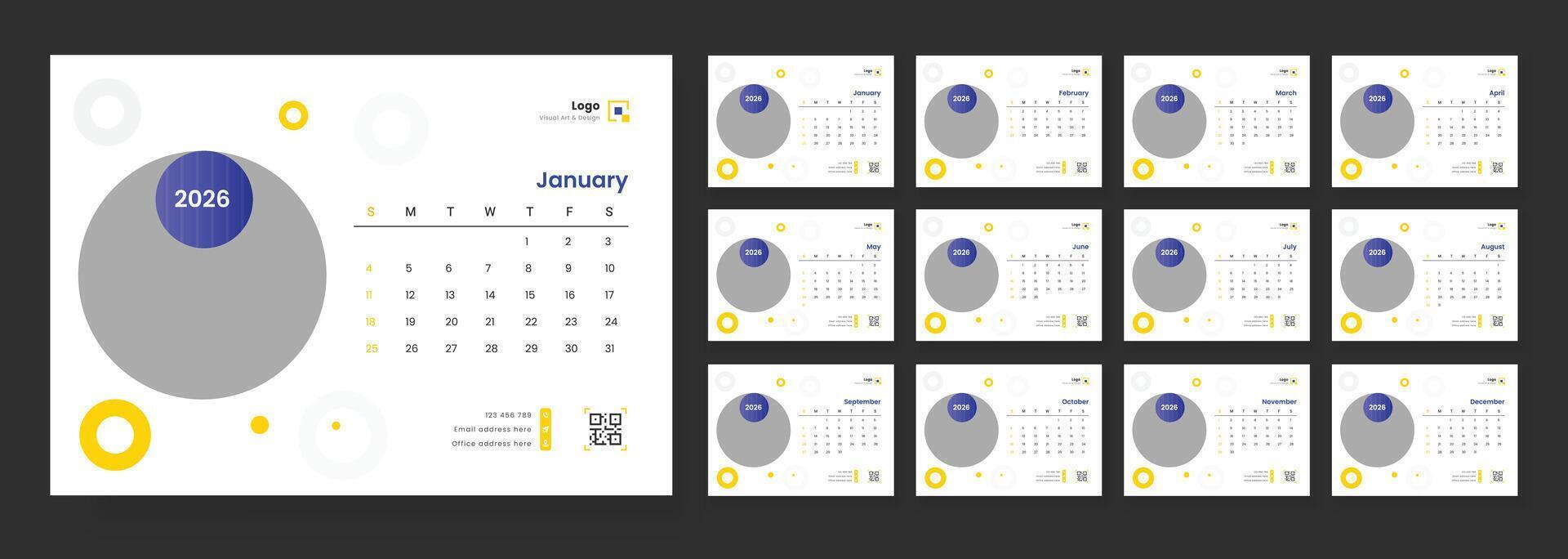 Stylish January 2026 calendar design vector