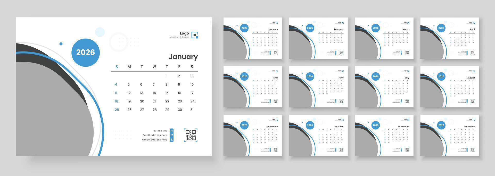 2026 January calendar design vector
