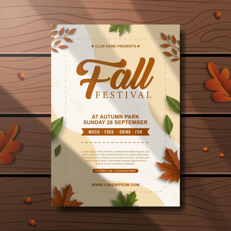 Fall Festival flyer with autumn leaves vector