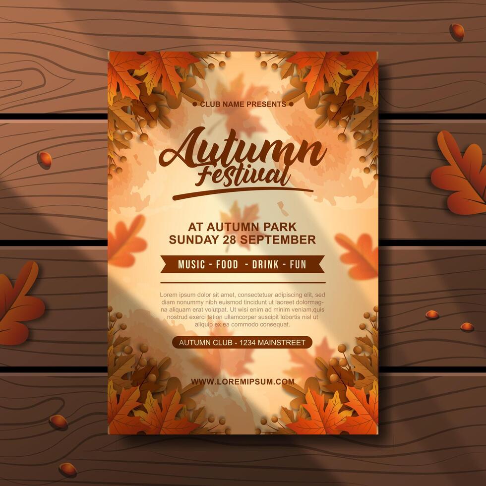 Autumn Festival flyer with leaves vector
