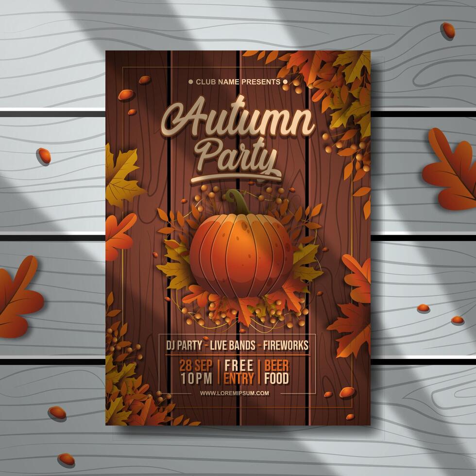 Autumn party flyer with pumpkin and leaves vector