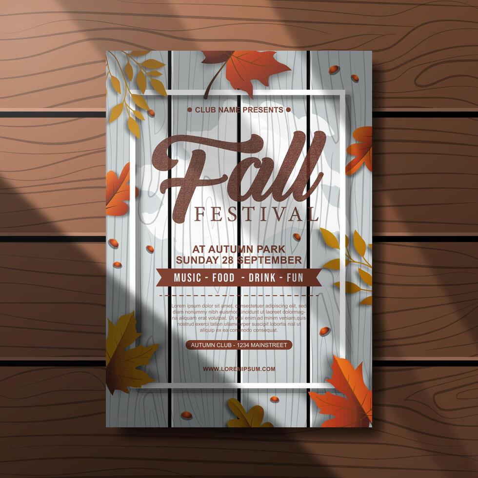 Fall festival flyer with autumn leaves vector