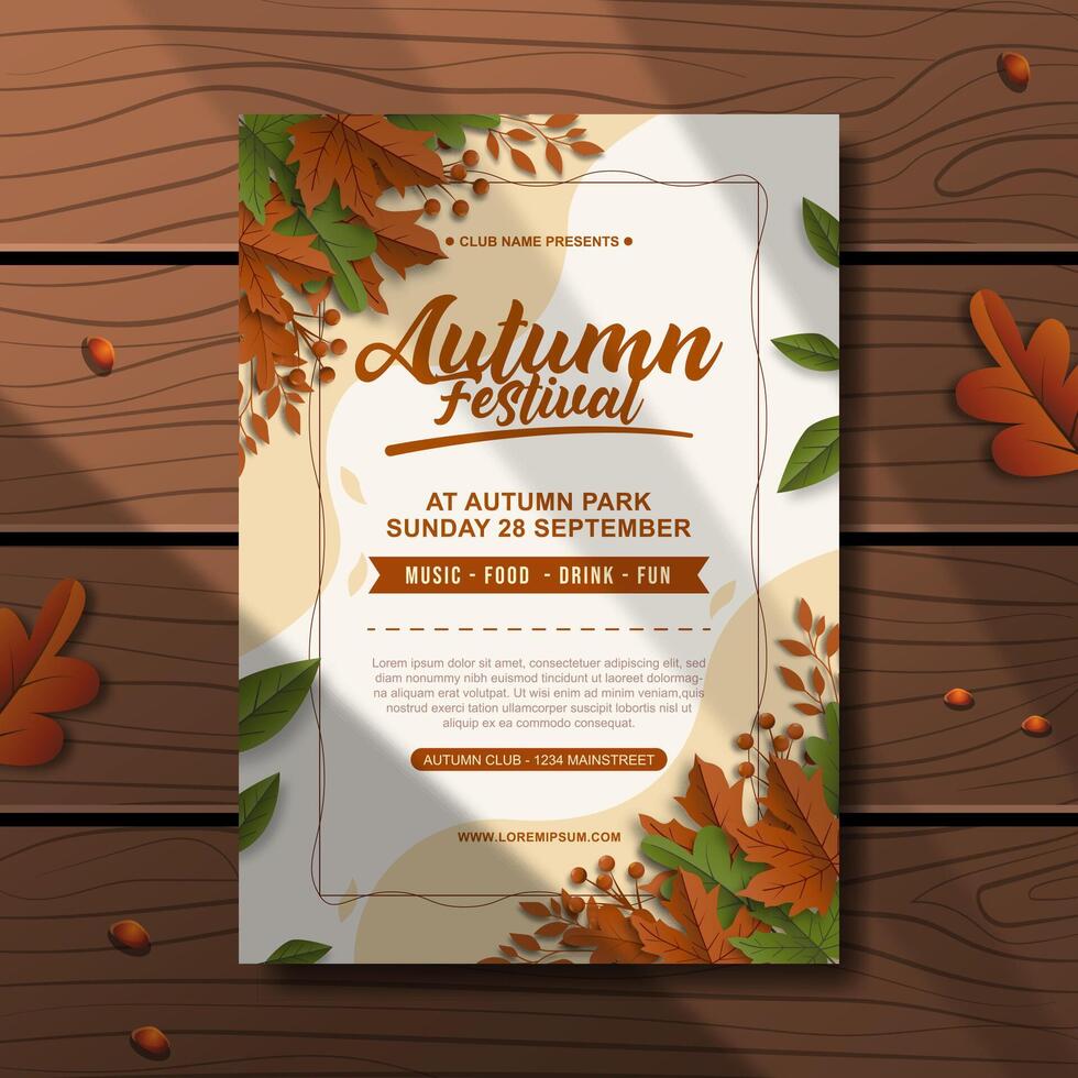 Autumn Festival flyer design with leaves vector