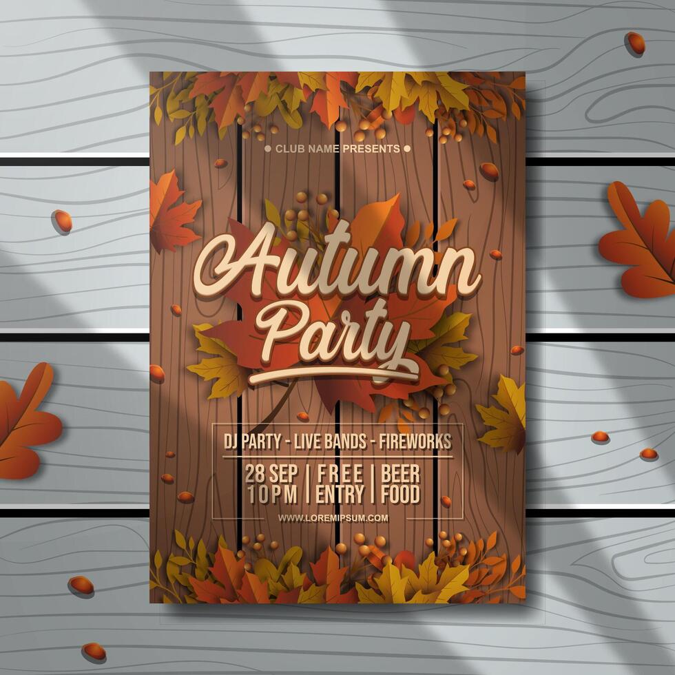 Autumn party flyer with colorful leaves vector