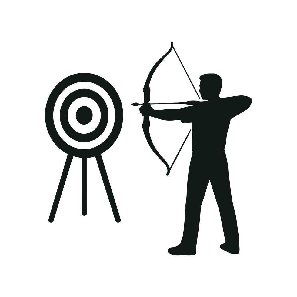 Man Aiming Bow at Target Symbolizing Focus and Goal Achievement vector
