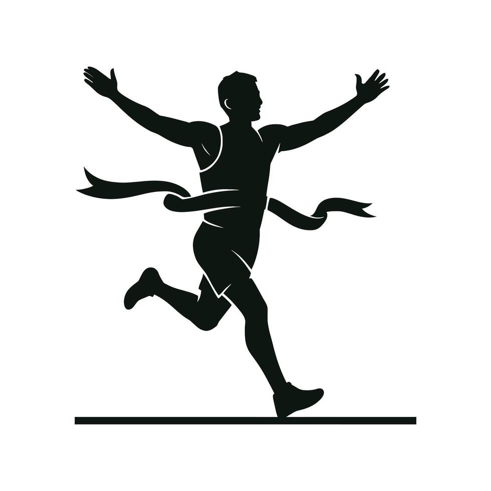 Runner Crossing Finish Line with Arms Raised Silhouette vector