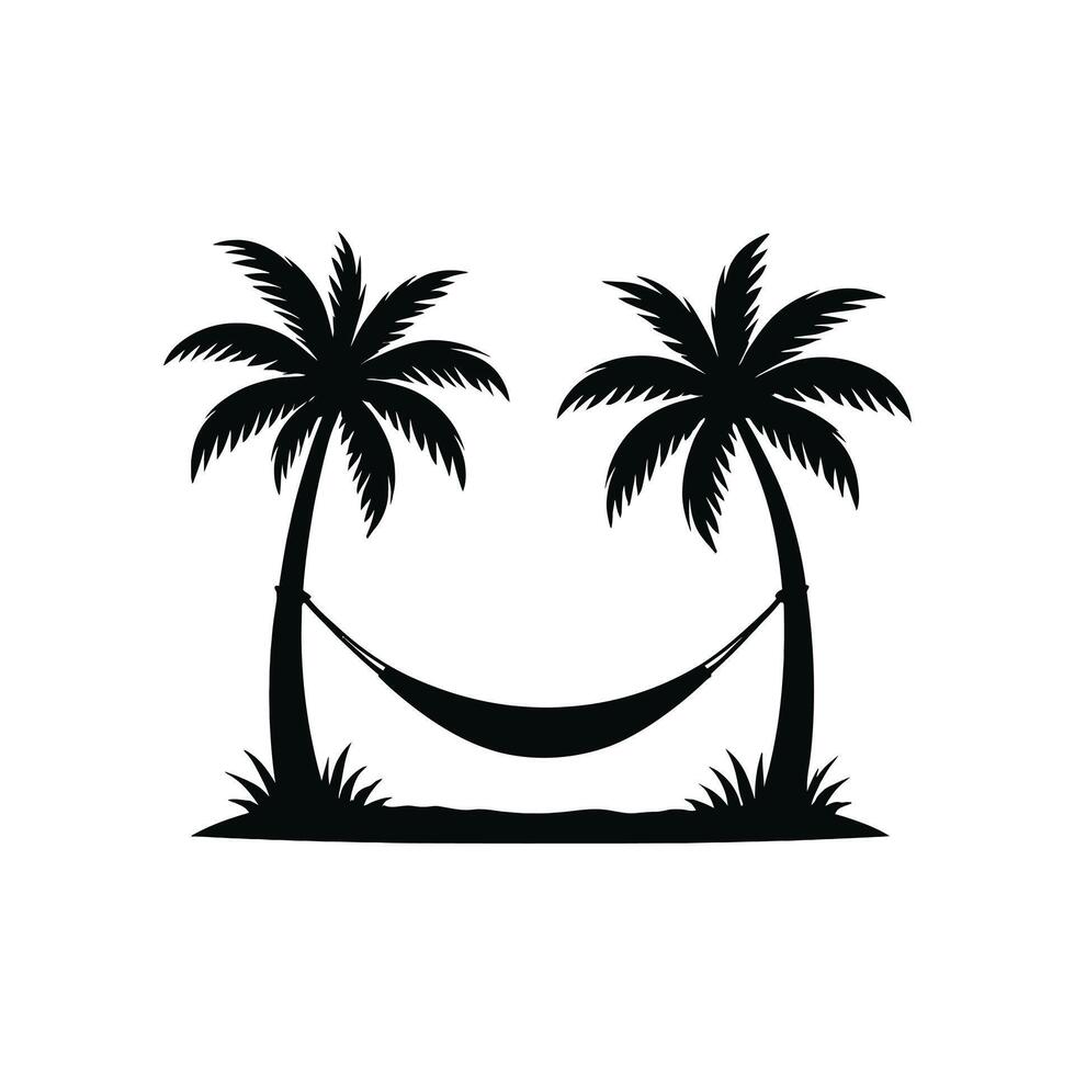 Palm Tree Hammock Tropical Island Scene Silhouette vector