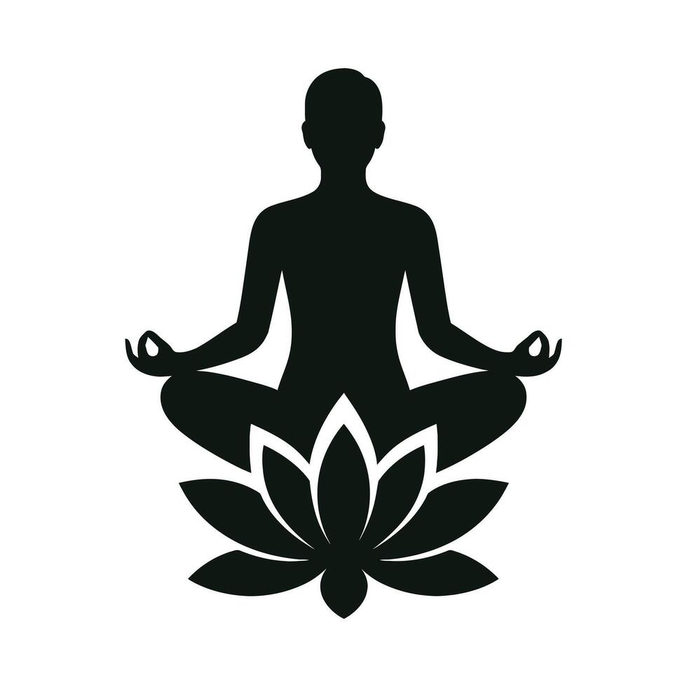 Person Meditating on Lotus Flower in Calm Sitting Pose Silhouette vector